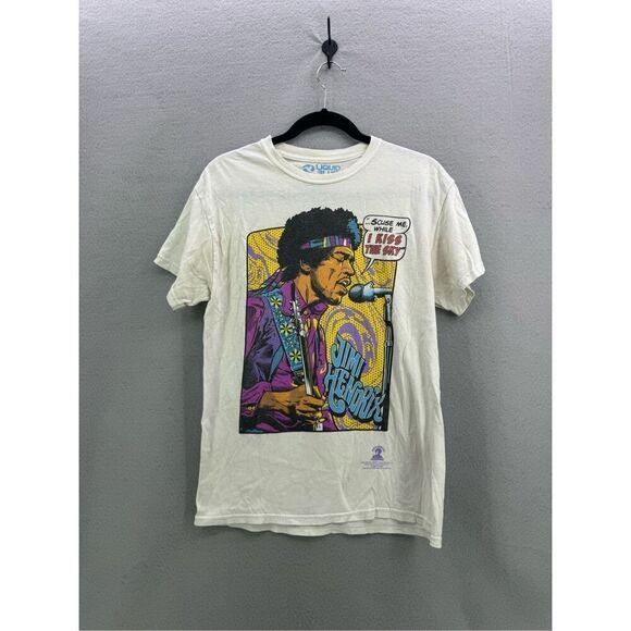 Liquid Blue Mens White Jimi Hendrix Pop Art Graphic Print T-Shirt Size Medium - Picture 2 of 7
